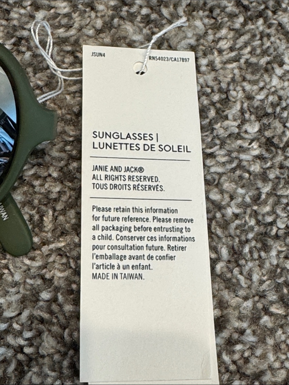Janie and Jack Olive Green Aviator-Style Kids Sunglasses - Picture 2 of 3